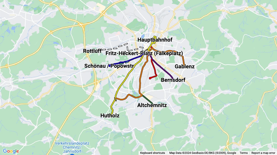 Chemnitzer Verkehr (CVAG) route map
