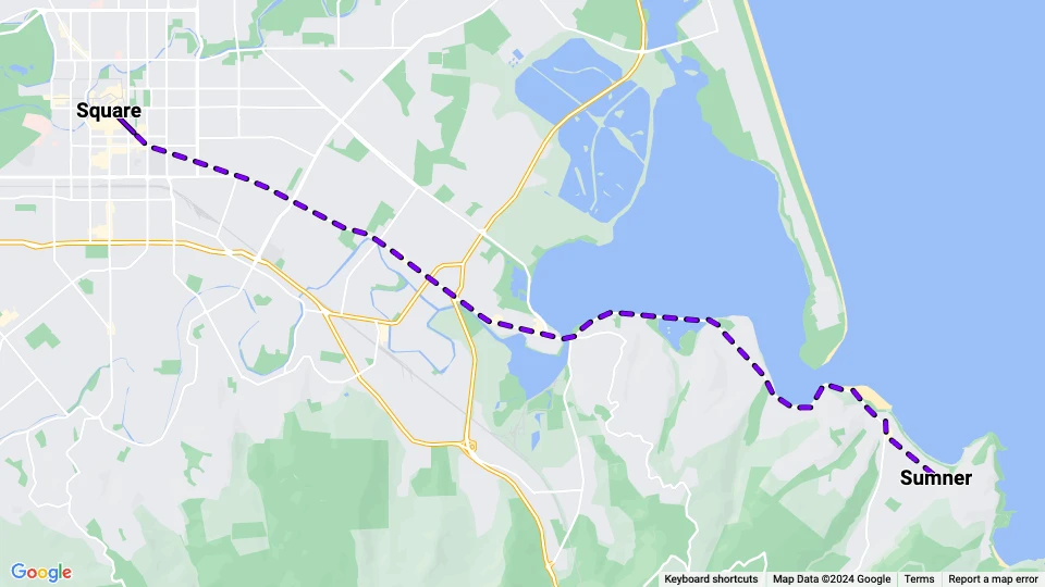 Christchurch tram line 3: Square - Sumner route map