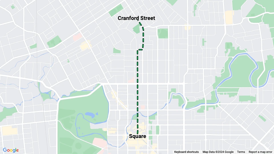 Christchurch tram line 4: Square - Cranford Street route map