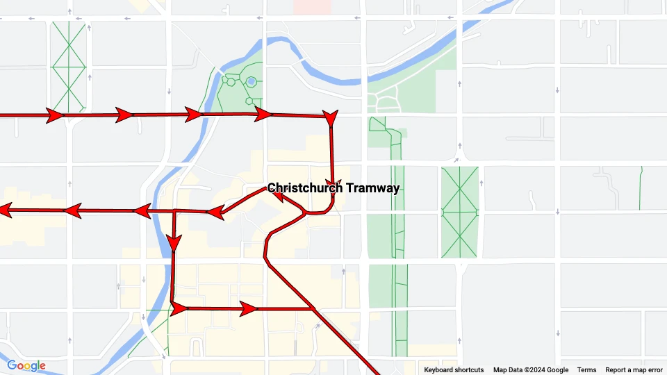Christchurch Tramway line route map