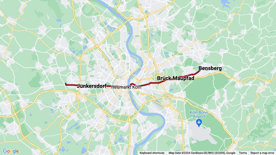 Cologne tram line 1 route map