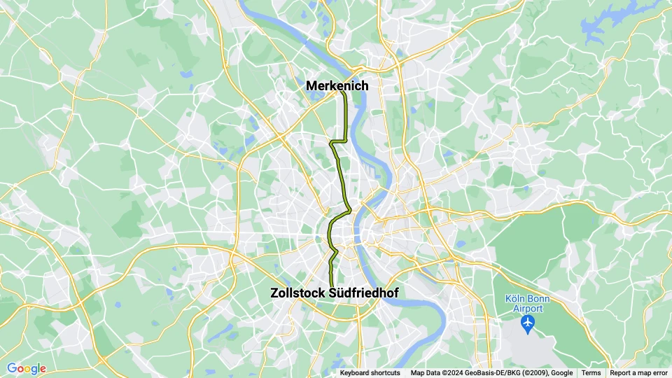 Cologne tram line 12: Zollstock Südfriedhof - Merkenich route map