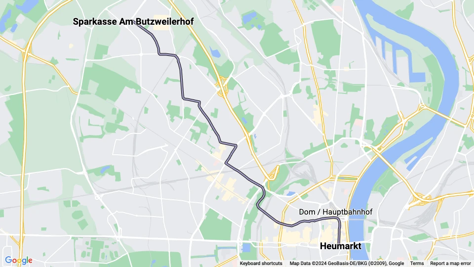 Cologne tram line 5: Sparkasse Am Butzweilerhof - Heumarkt Köln route map