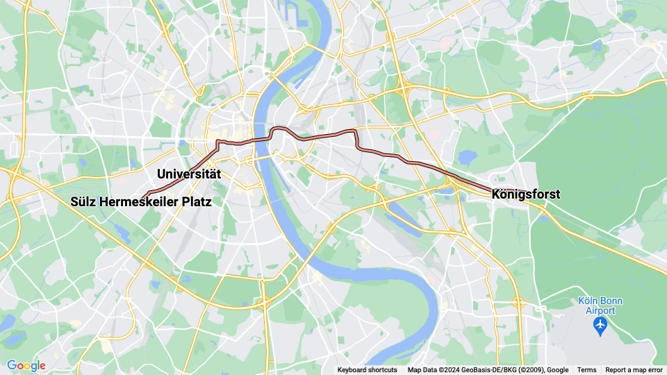 Cologne tram line 9 route map