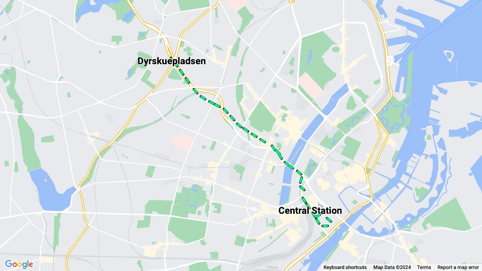 Copenhagen animal show line Buh: Central Station - Dyrskuepladsen route map