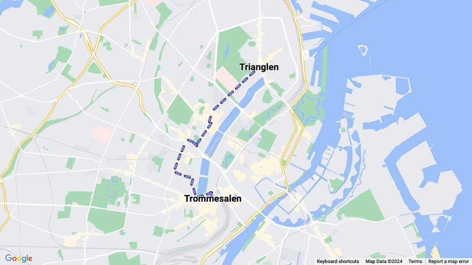 Copenhagen Blegdamslinien: Trianglen - Trommesalen route map