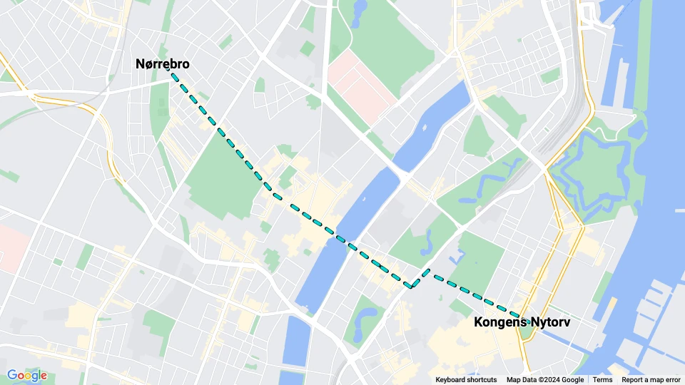 Copenhagen Elektriske Sporveje: Kongens Nytorv - Nørrebro route map