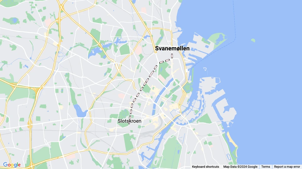 Copenhagen night line A: Svanemøllen - Slotskroen route map