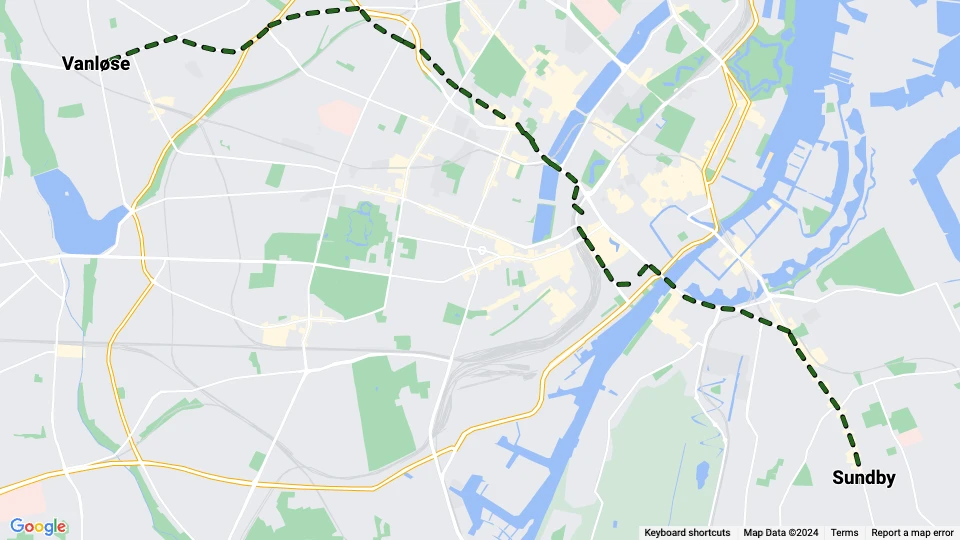 Copenhagen tram line 13: Sundby - Vanløse route map