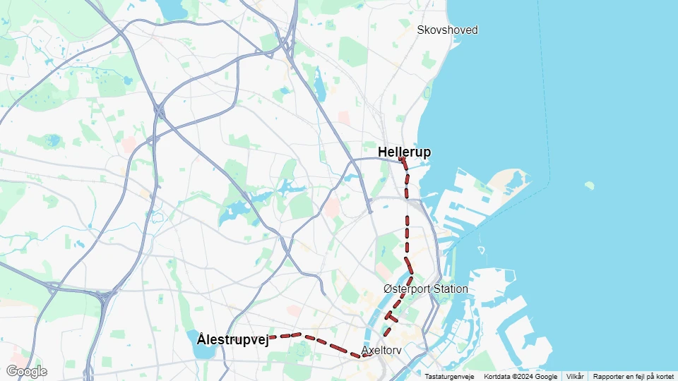 Copenhagen tram line 14: Ålestrupvej - Hellerup route map