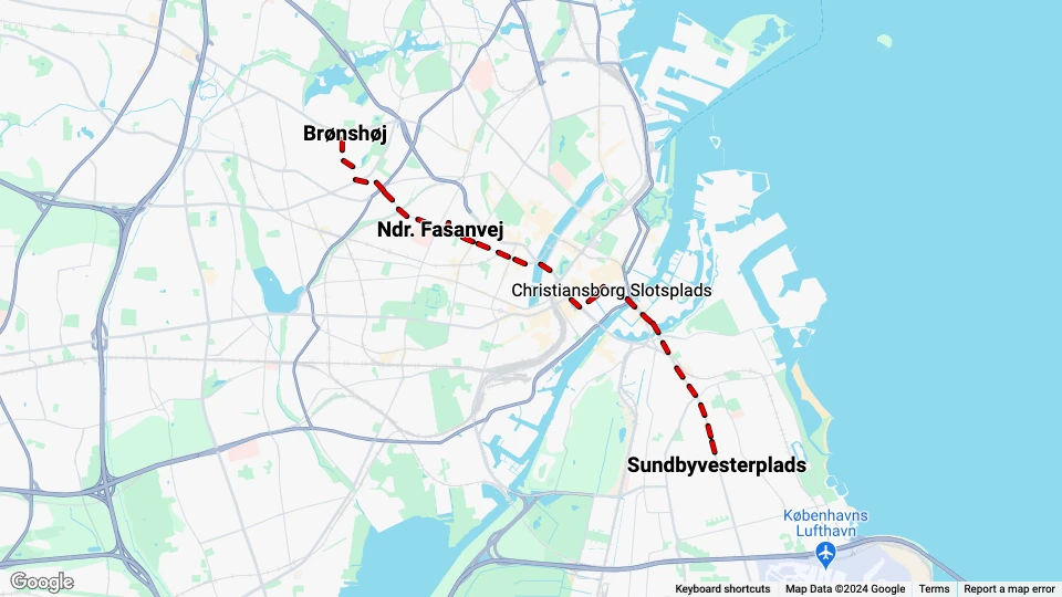 Copenhagen tram line 2: Brønshøj - Sundbyvesterplads route map