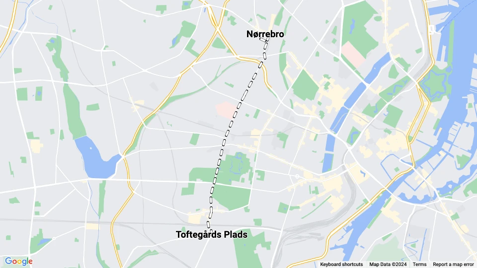 Copenhagen tram line 20: Toftegårds Plads - Nørrebro route map