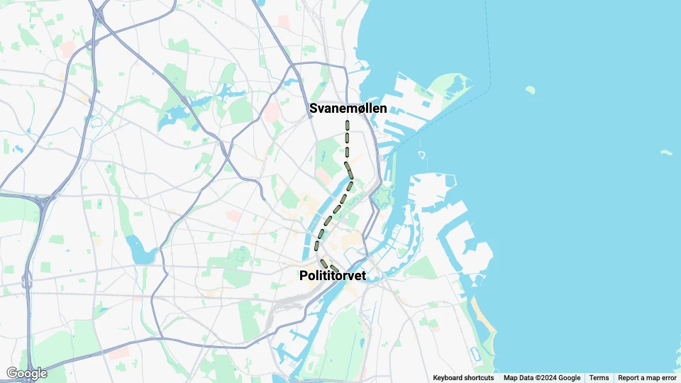 Copenhagen tram line 4: Svanemøllen - Polititorvet route map