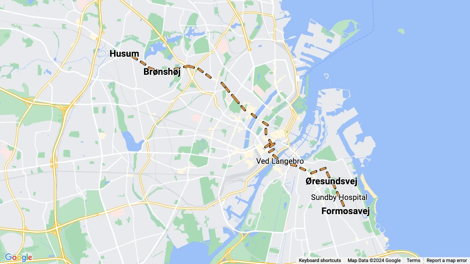 Copenhagen tram line 5: Husum - Formosavej route map