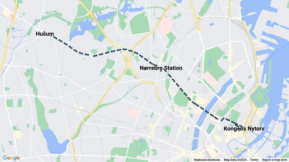 Copenhagen tram line 7: Husum - Kongens Nytorv route map