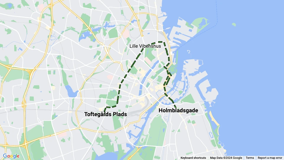 Copenhagen tram line 9: Toftegårds Plads - Holmbladsgade route map