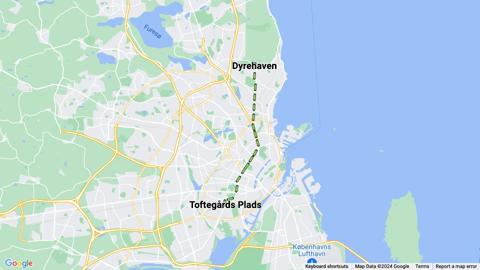 Copenhagen Valby Skovlinie: Toftegårds Plads - Dyrehaven route map