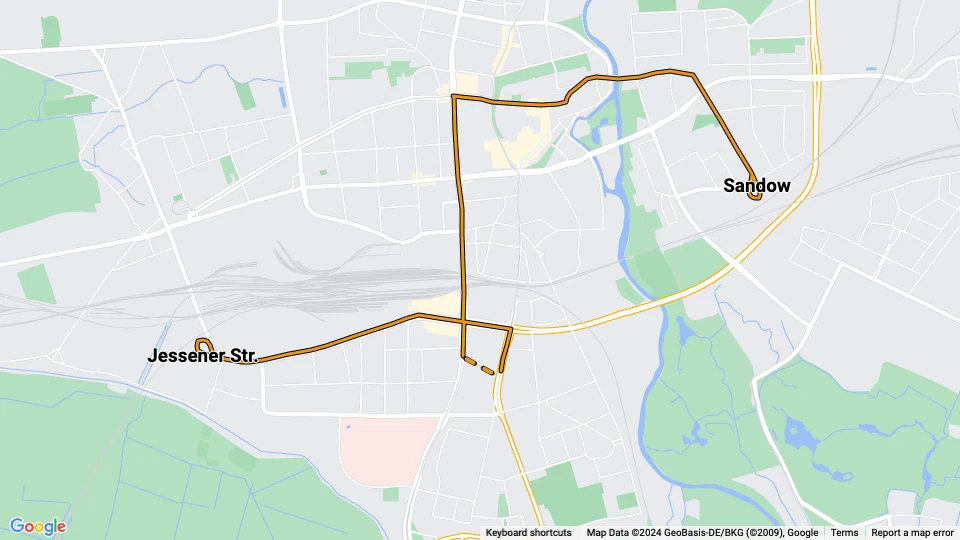 Cottbus extra line 5: Sandow - Jessener Str. route map