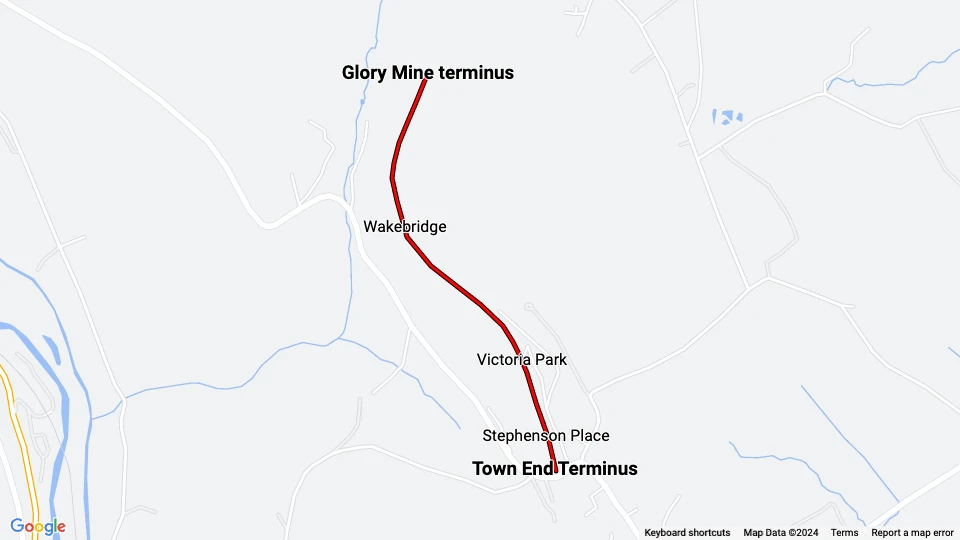 Crich museum line: Town End Terminus - Glory Mine terminus route map