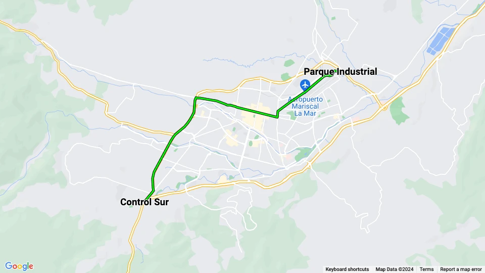Cuenca tram line 1: Control Sur - Parque Industrial route map