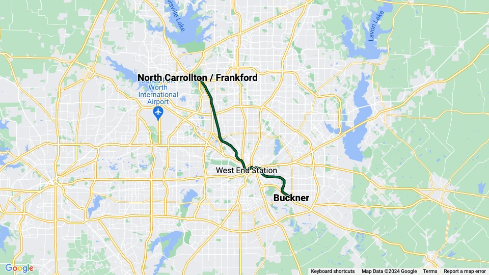 Dallas Green Line: North Carrollton / Frankford - Buckner route map