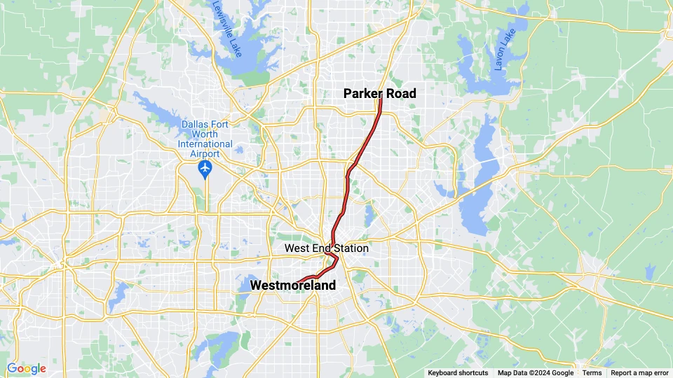 Dallas Red Line: Parker Road - Westmoreland route map
