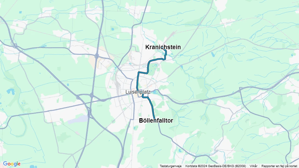 Darmstadt tram line 5: Böllenfalltor - Kranichstein route map