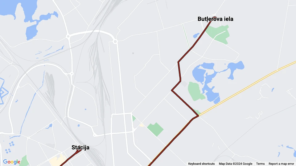 Daugavpils tram line 1: Butļerova iela - Stacija route map