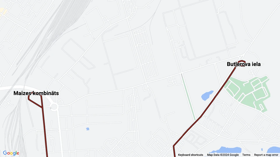Daugavpils tram line 2: Butļerova iela - Maizes kombināts route map