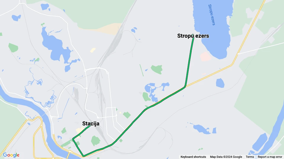 Daugavpils tram line 3: Stacija - Stropu ezers route map