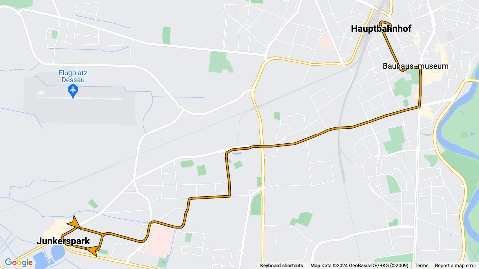 Dessau tram line 3: Hauptbahnhof - Junkerspark route map