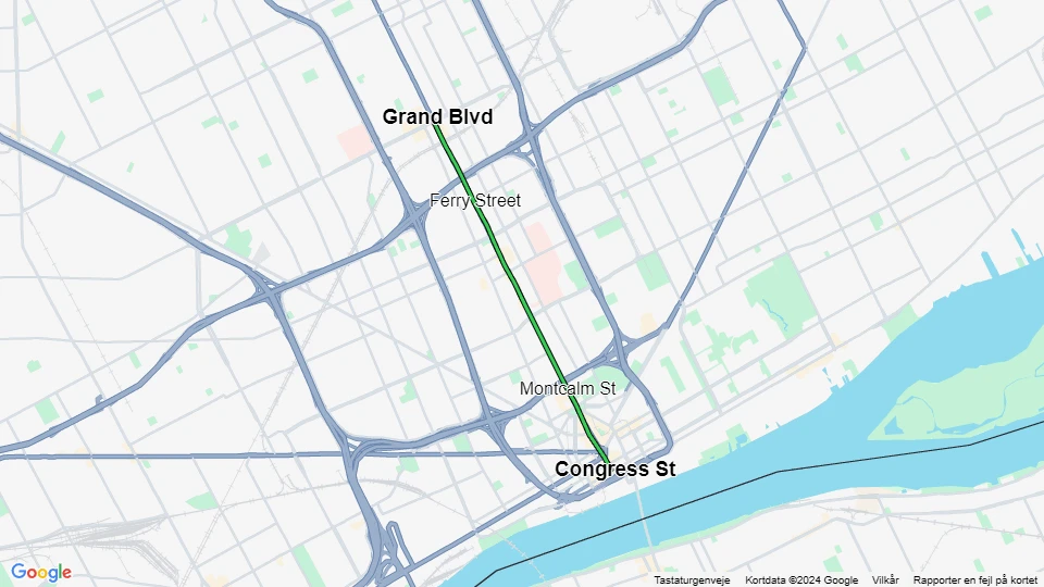 Detroit M-1 Rail: Grand Blvd - Congress St route map