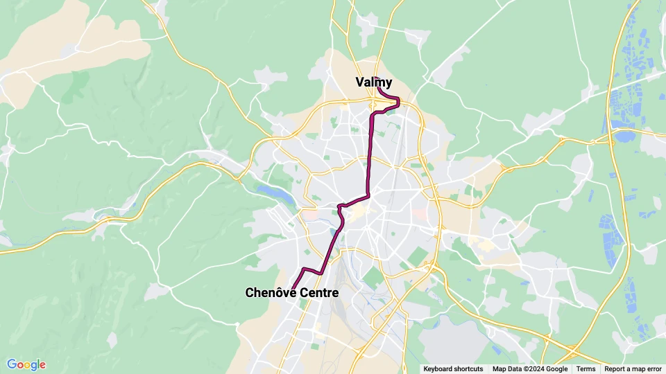 Dijon tram line T2: Valmy - Chenôve Centre route map