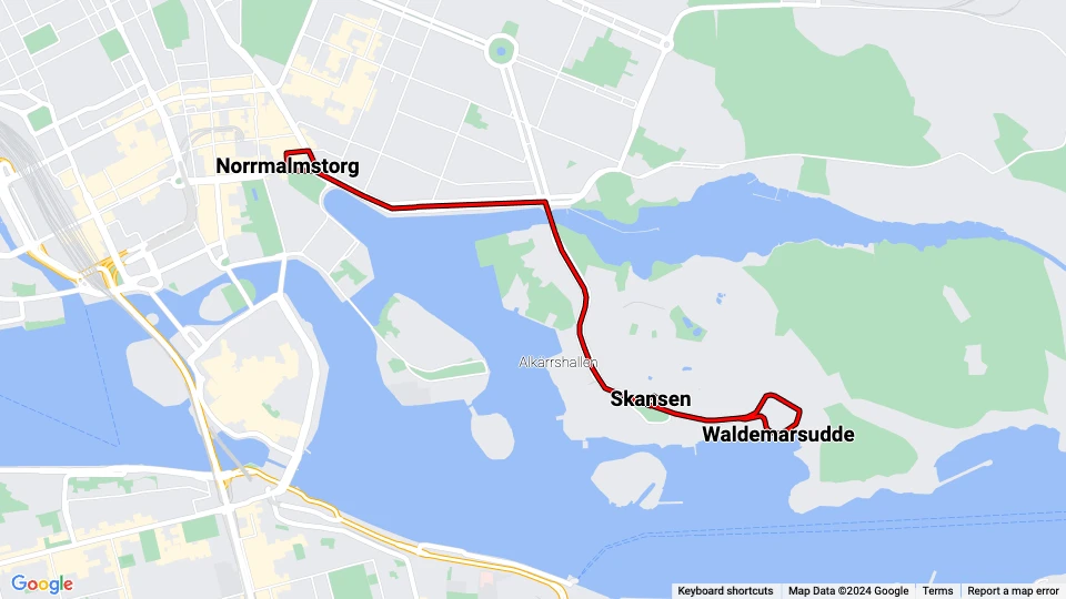 Djurgårdslinjen 7N route map