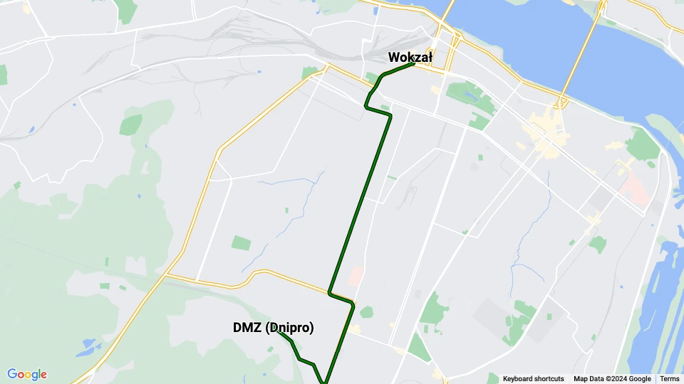 Dnipro tram line 11: Wokzał - DMZ (Dnipro) route map