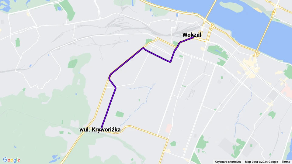 Dnipro tram line 15: Wokzał - wuł. Kryworiźka route map