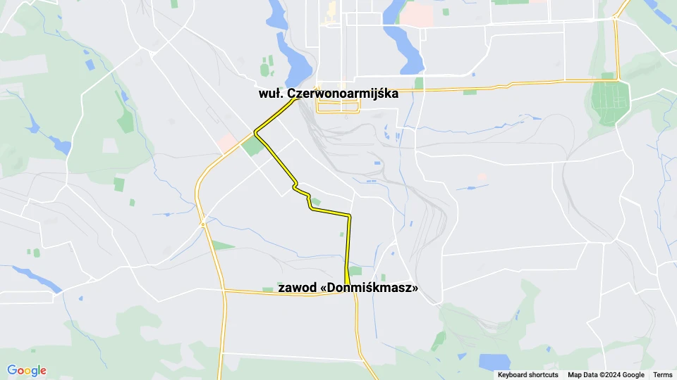 Donetsk tram line 3: zawod «Donmiśkmasz» - wuł. Czerwonoarmijśka route map