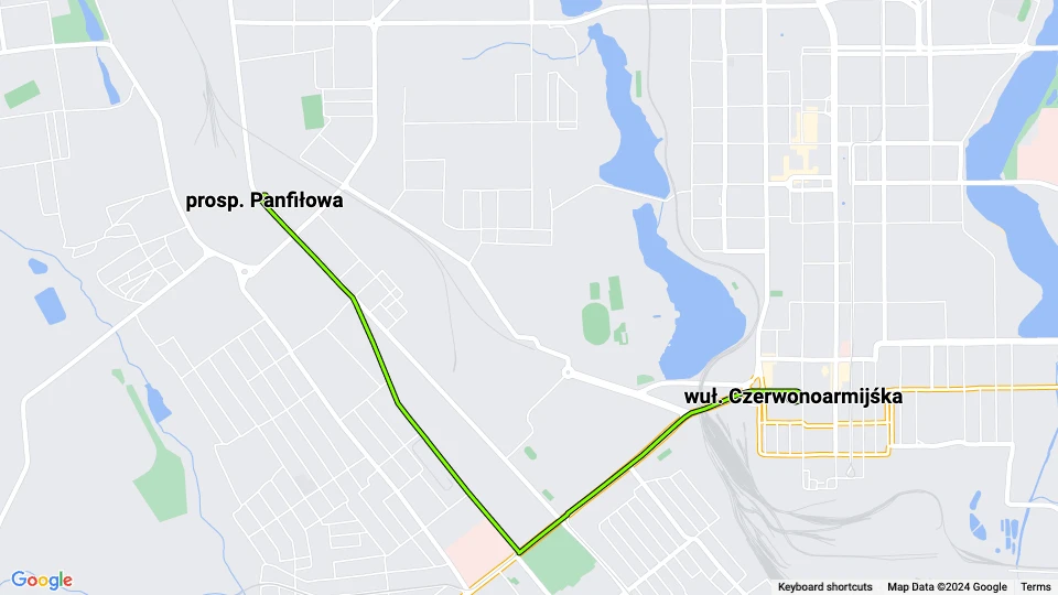 Donetsk tram line 4: wuł. Czerwonoarmijśka - prosp. Panfiłowa route map