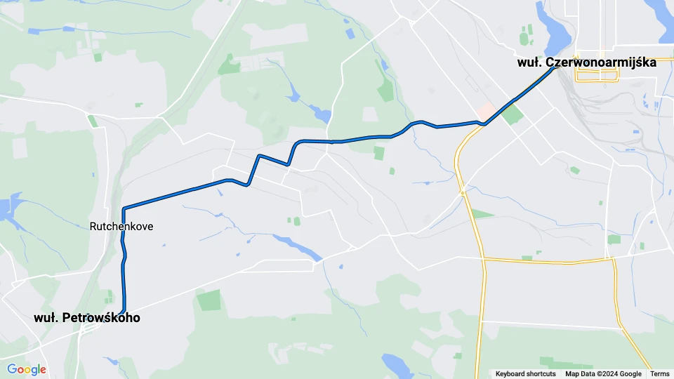 Donetsk tram line 8: wuł. Czerwonoarmijśka - wuł. Petrowśkoho route map