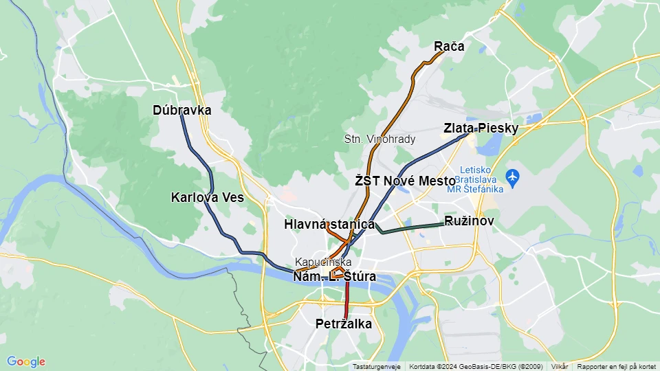 Dopravný podnik Bratislava (DPB) route map