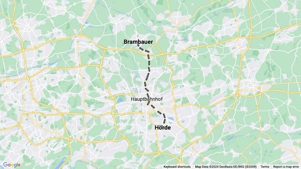 Dortmund tram line 401: Brambauer - Hörde route map