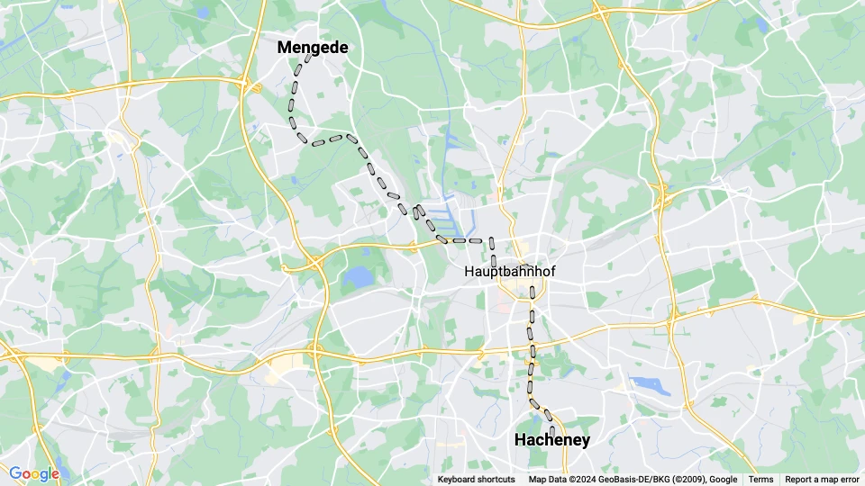 Dortmund tram line 405: Mengede - Hacheney route map