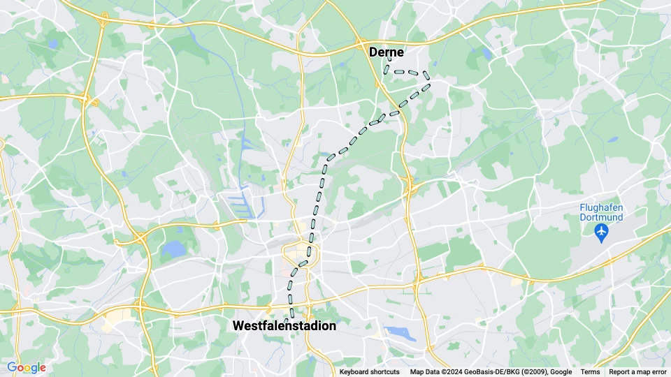 Dortmund tram line 406: Derne - Westfalenstadion route map