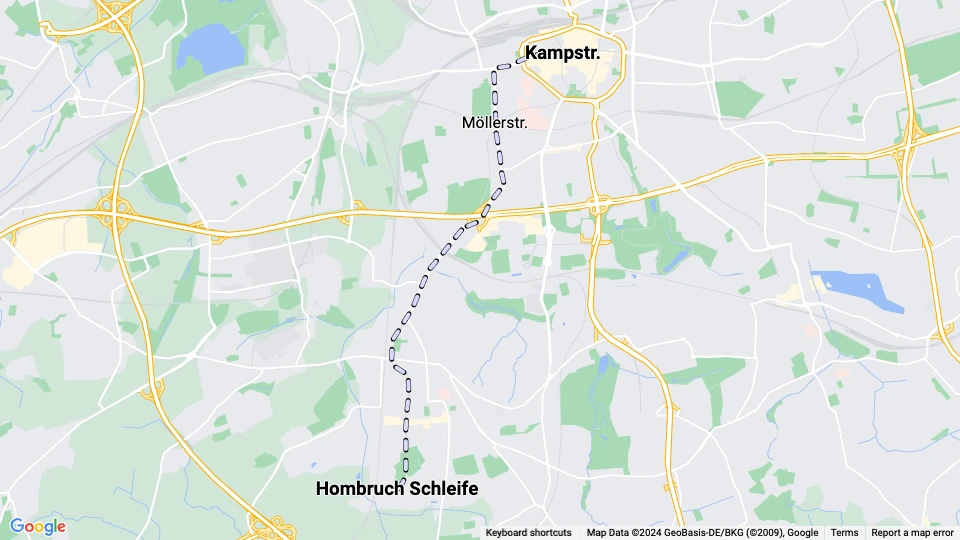 Dortmund tram line 408: Hombruch Schleife - Kampstr. route map