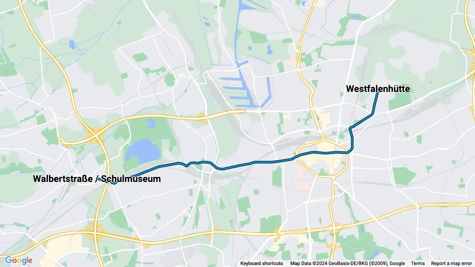 Dortmund tram line U44: Westfalenhütte - Walbertstraße / Schulmuseum route map