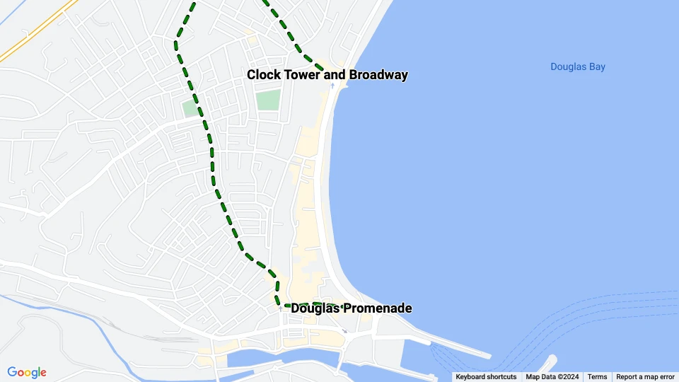 Douglas, Isle of Man funicular: Douglas Promenade - Clock Tower and Broadway route map