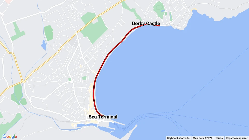 Douglas, Isle of Man Horse Drawn Trams: Derby Castle - Sea Terminal route map