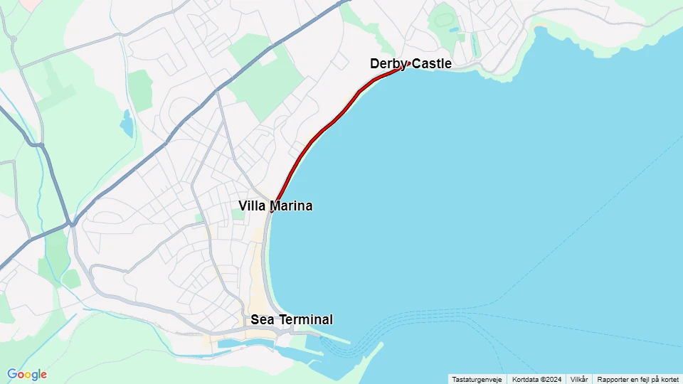 Douglas, Isle of Man Horse Drawn Trams: Derby Castle - Villa Marina route map