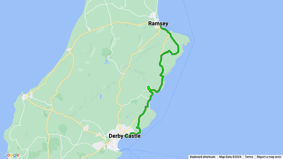 Douglas, Isle of Man Manx Electric Railway: Derby Castle - Ramsey route map