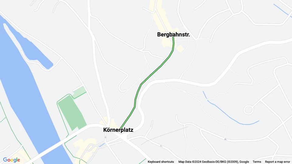 Dresden Standseilbahn: Körnerplatz - Bergbahnstr. route map